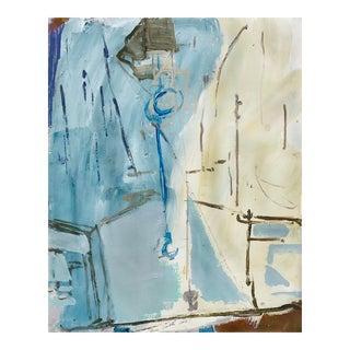 Sky Blue Abstract Waterfront Scene With Lobster Trap Hoist - Kittery Point, Maine For Sale
