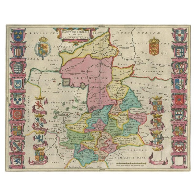 Antique Map of Cambridgeshire & Cambridge from Joan Blaeu, 1645 For Sale - Image 13 of 13