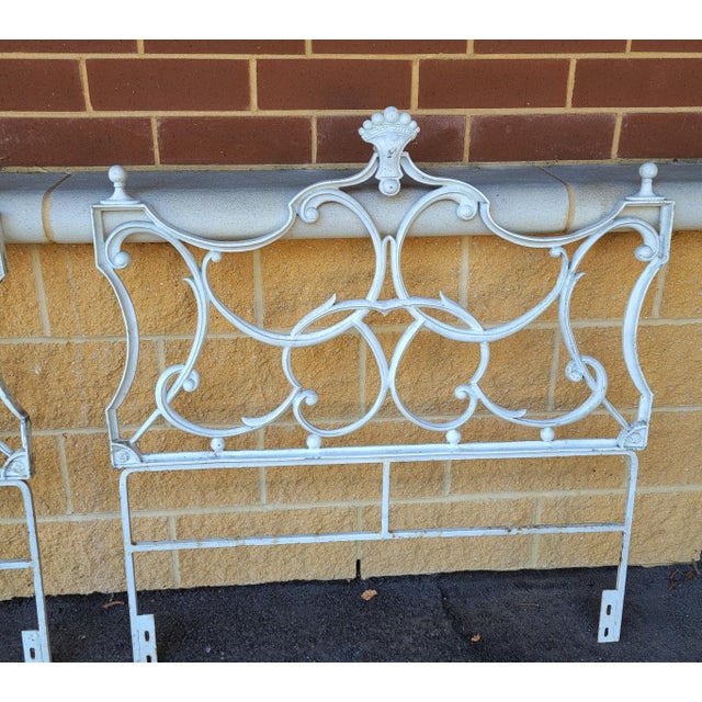 Antique French Italian Style White Cast Iron Twin Bed Headboards a