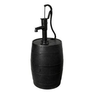 Garden Water Pump on Black Barrel in Cast Iron For Sale