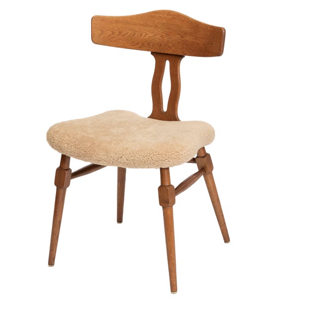 Oak and Sheepskin Dining Chair attributed to Henry Kjærnulf for Jorgensen & Sonner, Denmark, 1940s For Sale