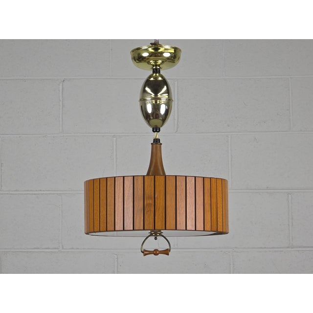 Eye Catching Mid Century Walnut Pull Down Ceiling Light By Bruce Indistries. Warm, Walnut Vertical Slats With A White...