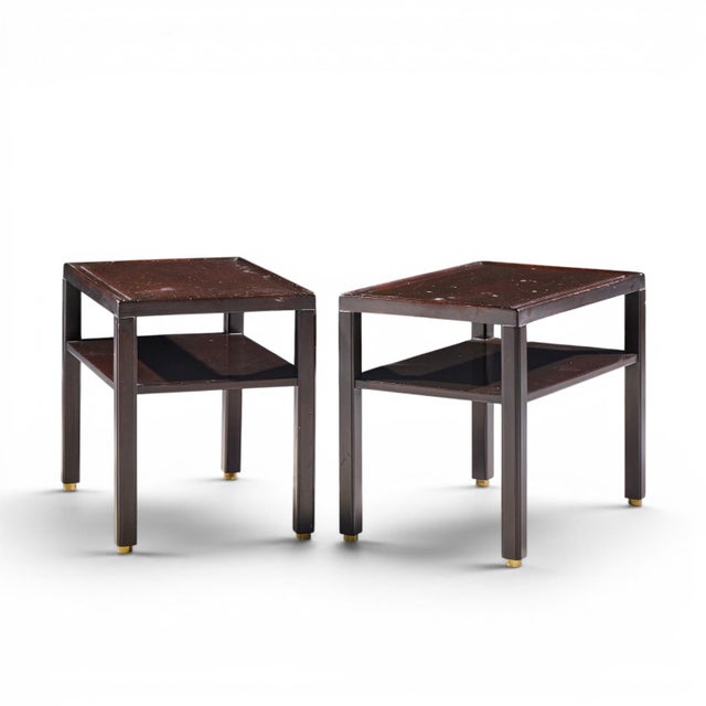 Mid-Century Modern Edward Wormley for Dunbar Mid Century Mahogany and Brass Side End Tables - Pair For Sale - Image 3 of 12