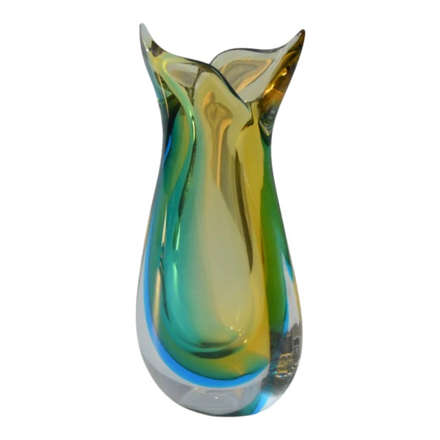 Vintage Mid 20th Century Hand Blown Colorful Glass Vase For Sale