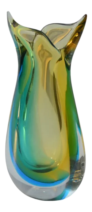 Vintage Mid 20th Century Hand Blown Colorful Glass Vase
