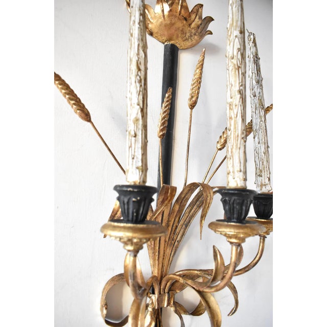 Gold Italian Tole Sword & Wheat Wall Candle Sconce For Sale - Image 8 of 9