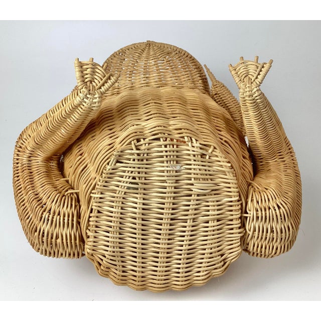 1970s Woven Rattan Frog Basket With Marble Eyes After Mario Lopez Torres For Sale - Image 4 of 6