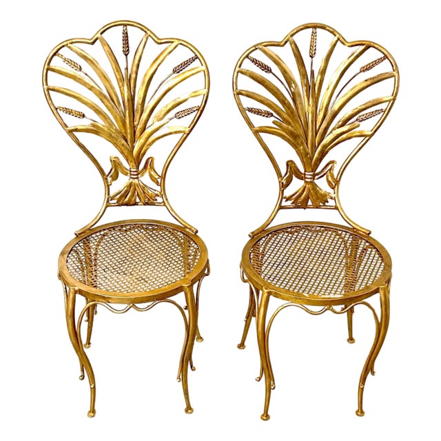 Pair of Italian Hollywood Regency Wheat Sheaf Chairs, by S. Salvadori For Sale