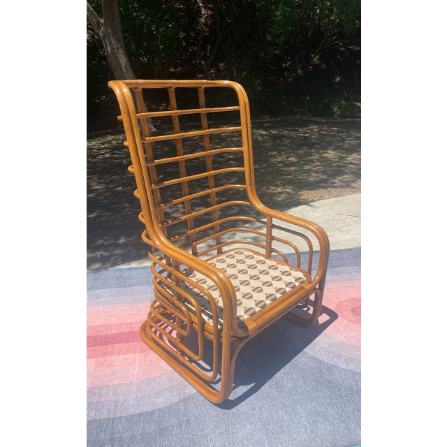 Brown Vintage Brown Jordan Rattan Wingback Chair, With New Sunbrella Cushion For Sale - Image 8 of 12