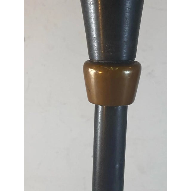 Olive 1930s Art Deco Double Tier Torchiere Enamel Metal Floor Lamp For Sale - Image 8 of 9