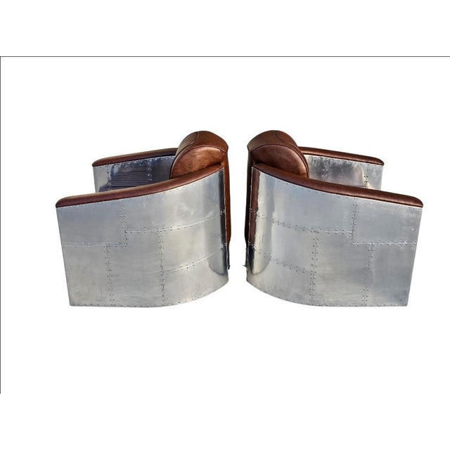 Metal Aviator Leather Lounge Chairs-a Pair For Sale - Image 7 of 18