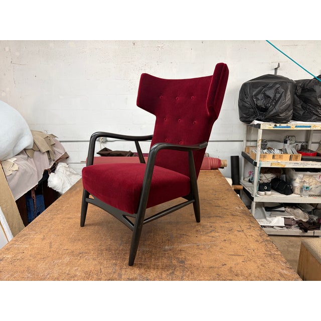 Mid-Century Modern 1940s Wingback Armchair Attributed to Eva & Nils Koppel for Slagelse Møbelværk, Denmark, Mohair For Sale - Image 3 of 18