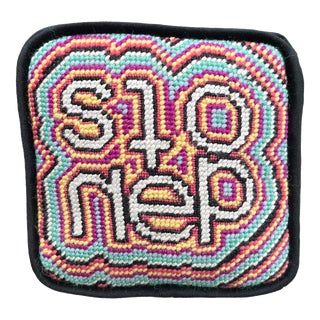 Hand-Embroidered Needlepoint "Stoned" Objet d'Art Pillow Box, Original, One of a Kind For Sale