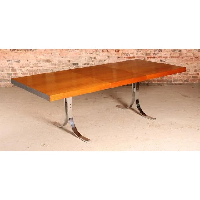 Brown Mid-Century Modern Danish Extendable Teak Dining Table with Chrome Legs by Poul Norrelikt for Dyrlund, 1970s For Sale - Image 8 of 17