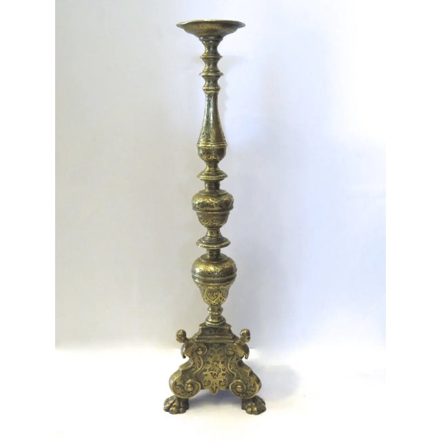 18th Century 18th Century Brass Prick Stick with Lion Paw Feet For Sale - Image 5 of 9