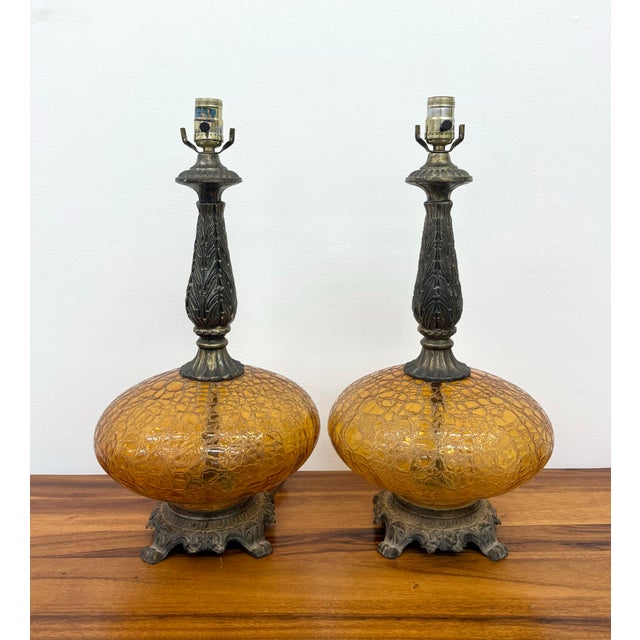 Vintage Crackle Glass Table Lamps - Pair For Sale - Image 4 of 6
