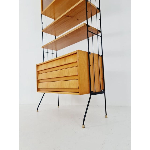 Freestanding String Shelf-System Unit Bookcase in Oak and Metal by Silverschild, 1950s For Sale - Image 9 of 10