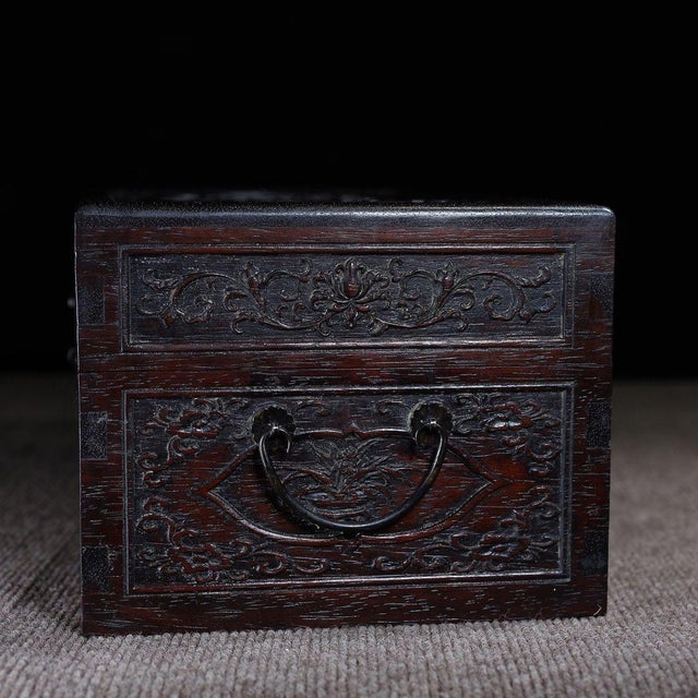Zitan Wood Box Carved With Floral Motif For Sale - Image 9 of 10