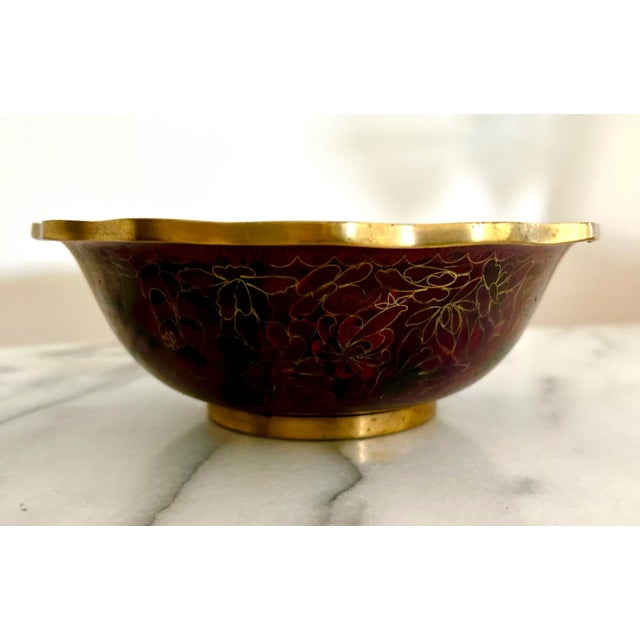 Mid 20th Century Mid-Century Cloisonne Bowl With Brass Trim For Sale - Image 5 of 7