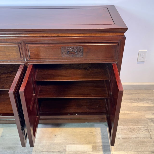 Vintage Asian Rosewood Carved Longevity Sideboard Server For Sale - Image 10 of 15