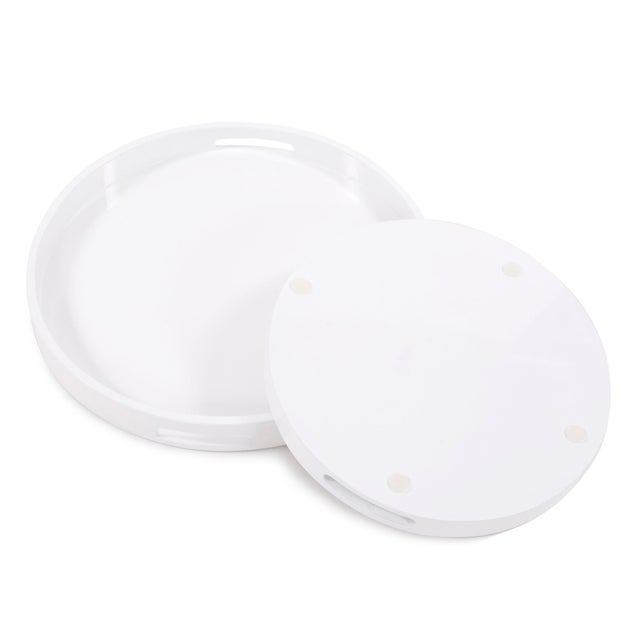 2020s White Lacquer Round Wood Tray Set For Sale - Image 5 of 11