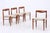 Set of four dining chairs by Henry W. Klein for Bramin, featuring warm teak wood and a finely shaped backrest. The dark...