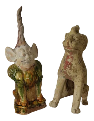 Chinese Tomb Guardian Figures - a Pair