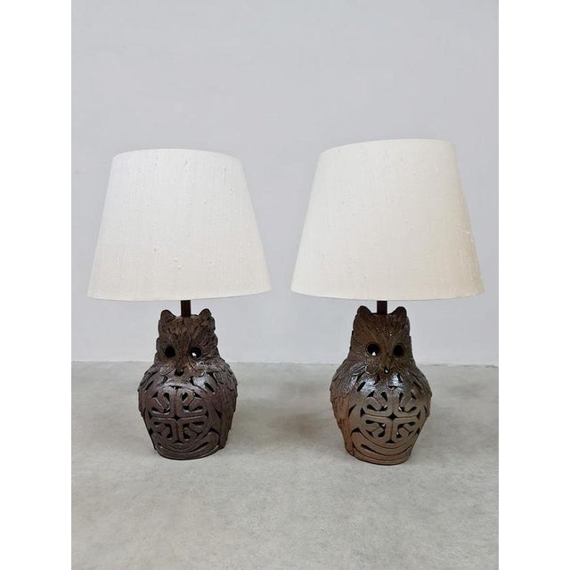Vintage Ceramic Owl Lamps in Ceramic, 1970s, Set of 2 For Sale - Image 6 of 6