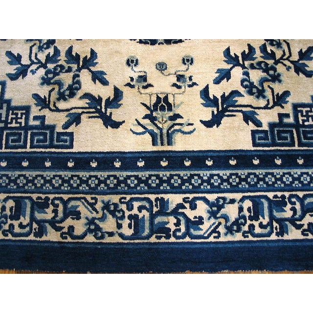 Early 20th Century Sensational Floral-Medallion on a Ivory Background and Blue Border Antique Chinese Ningxia Rug For Sale - Image 5 of 7