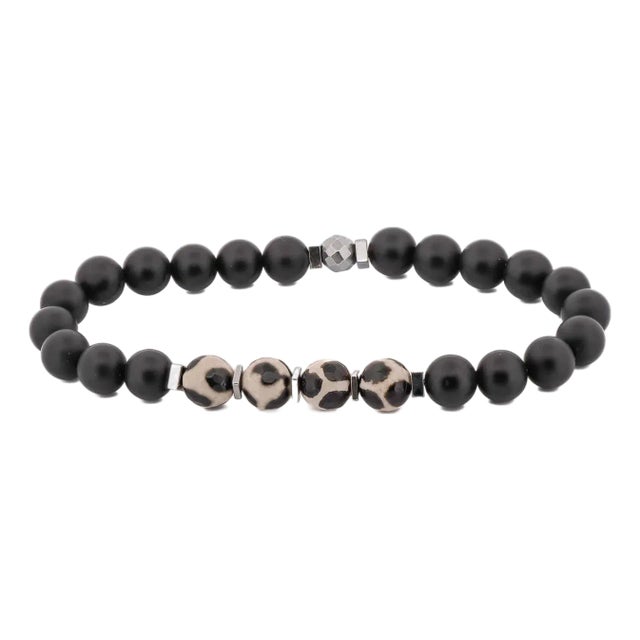 Black & White Tibetan Agate Beaded Bracelet For Sale