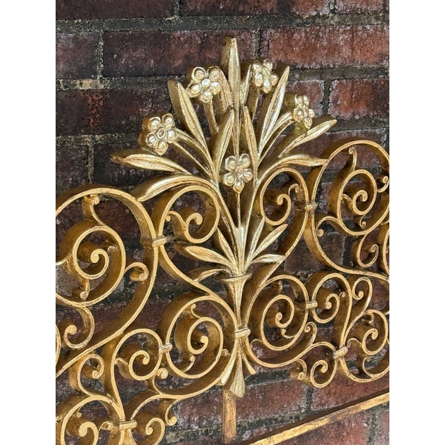 1960s Mid-Century French Floral Tole Headboard | Newly Painted and Hand Gilt | Full For Sale - Image 10 of 10