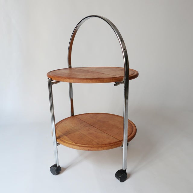 Wood Vintage Folding Rolling Serving Cart in Wood, 1970s For Sale - Image 7 of 13