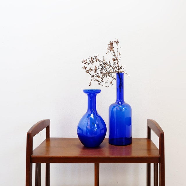 Vintage Handblown Cobalt Blue Glass Vases, Set of 2 For Sale - Image 6 of 12