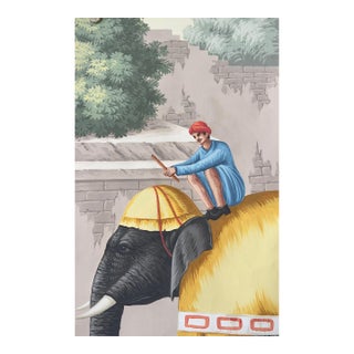 Hand Painted Scenic Wallpaper Sample, Luxury Elephant Landscape Wall Mural, Decorative Art Wallcovering For Sale