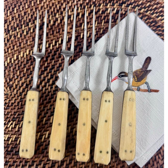 Antique Primitive Two-Tine Forks With Bone-Style Handles - Set of 5 For Sale - Image 4 of 5