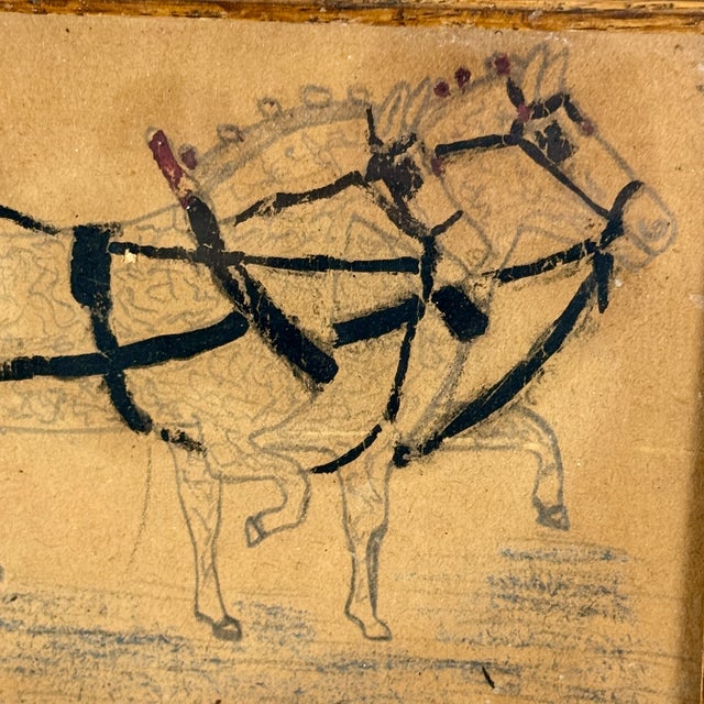 American Marvelous Framed Original Hand Drawing of Pair of Carriage Horses, Signed, Circa 1926 For Sale - Image 3 of 7