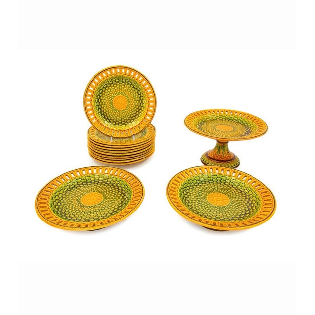 From an estate in Chicago, this incredible richly glazed 19th century English Majolica Basketweave Dessert Service by...