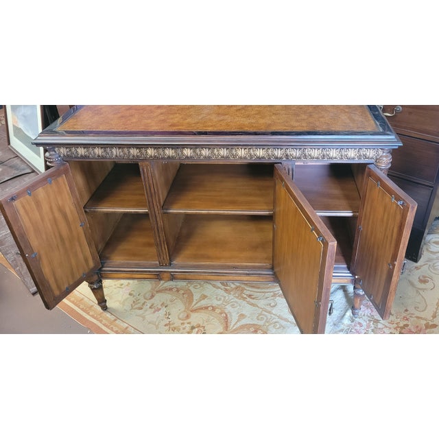 Brown Beautiful Pulaski Mirrored & Leather Top Server For Sale - Image 8 of 15