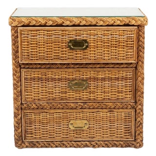 Vintage Coastal Braided Rattan Chest of Drawers For Sale