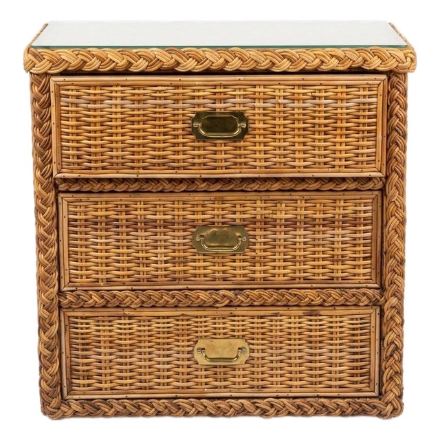 Vintage Coastal Braided Rattan Chest of Drawers For Sale