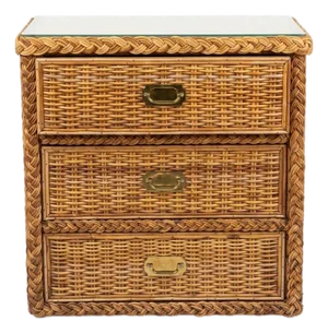 Vintage Coastal Braided Rattan Chest of Drawers