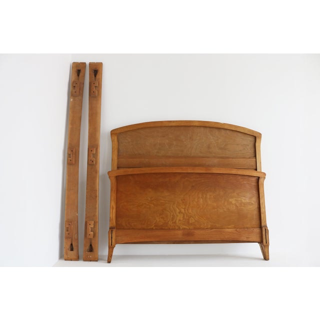 Antique Art Nouveau Bed with Inlaid Marquetry Decorative Floral Design, 1890s For Sale - Image 14 of 16