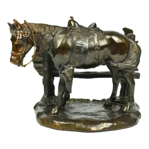 Mid 20th Century Solid Bronze Horse Standing by Fence Figurine Model