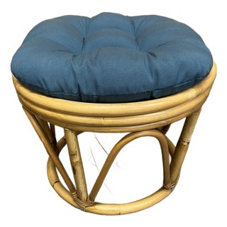 1970s Vintage Rattan Ottoman With Cushion For Sale
