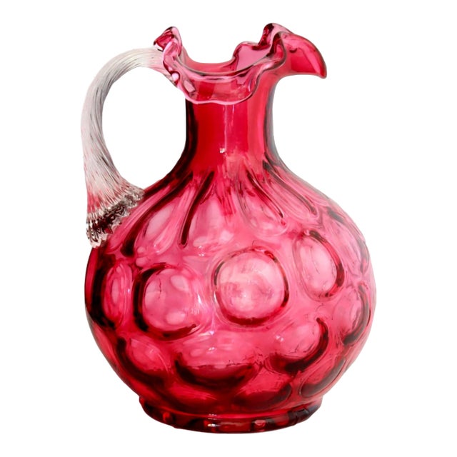 Antique English Cranberry Water Pitcher For Sale