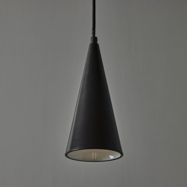 Black 1960s Finnish Conical Black Metal Pendant Lamp Attributed to Mauri Almari For Sale - Image 8 of 12