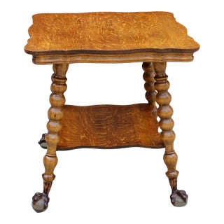 Antique William and Mary Bobbin Spool Leg Zebra Wood Clawfoot Table For Sale