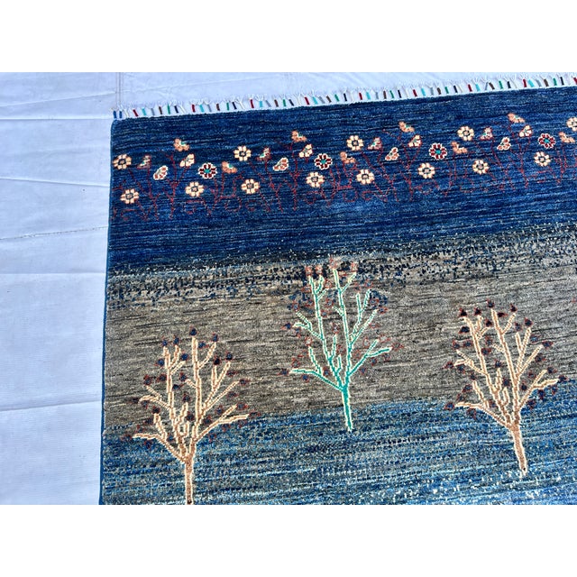 Indigo Persian Gabbeh Tree of Life Hand-Knotted Wool Rug - 4' X 6' For Sale - Image 9 of 12