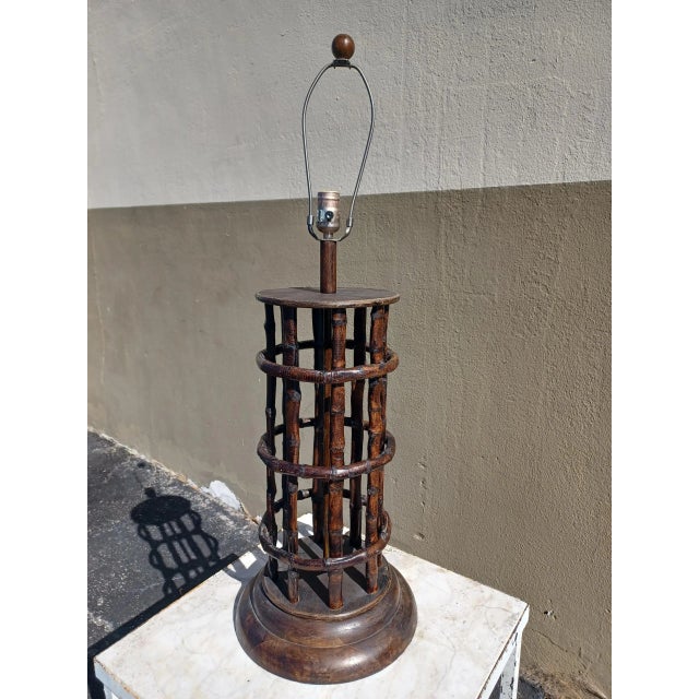Vintage mid century bamboo caged table lamp