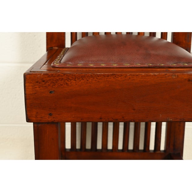 Brown Frank Lloyd Wright Style Arts & Crafts Mahogany Monumental High Back Side Chair or Dining Chair For Sale - Image 8 of 13